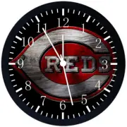 Cincinnati Reds Wall Clock Large 12" Black Frame Glass Face Non-Ticking F65