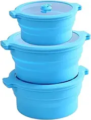 Collapsible Silicone Microwave Cookware Steamer for Cooking Air Fryer Mixing Bowls with Lids, 0.8L and 1.4L Glass Food Storage Container Sealed Bowl 3pc Set BPA Free