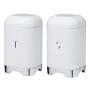 2pc Kitchen Craft Carbon Steel Tea Canister/Sugar Jar Combo Set 19cm Ice White