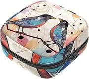 Period Bag,Sanitary Napkin Storage Bag,Bird and Geometry,Tampon Bag for Purse