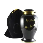 Flying Gold Geese Migration Black with Gold Ring Unique Design Urn For Ashes