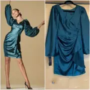 NWT Aidan Mattox V-Neck Satin Leg Of Mutton Cocktail Dress Size 10 Retail $275