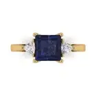 2.32 ct Princess Cut Sapphire Gemstone Three-Stone Promise Ring Yellow Gold