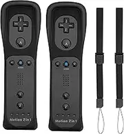 2 Pack FISUPER 2 in 1 Remote Controller with Motion Plus for Wii/Wii U, with Silicon Case and Wrist Strap (Black)