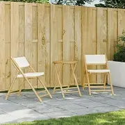 VRAXO 2 Piece Folding Bistro Chairs with Cream White Cushions Bamboo -11.4KG,365871