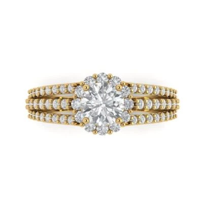 1.76Ct Round Cut White Sapphire Gold Halo Engagement Promise Statement Ring