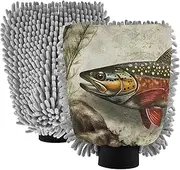 XYMZR Vintage Trout Fish Absorbent Microfiber Car Wash Mitt, Funny Cute Anime Scratch Free for Cars Cleaning, Home Cleaning Mitts, 2 Pack, 10.24” L x 7.09” W