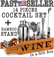 Jillmo Pro Bartender Kit 14pcs Premium Bar Tools Cocktail Set With Bamboo Stand