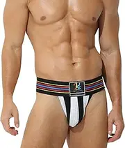 [GENEMEN] Men's Rainbow String Fitness Sexy Underwear Men's Fashion Cotton Bikini Comfortable Triangle (Black White, M), Black White, M