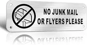 TAKULA No Junk Mail Sticker for Letterbox-15 * 5cm Brushed Metal Aluminium Sign with Pre-drilled Self-adhesive Holes-Stop Sign for Front Door Wall Mailboxes|Pack of 1