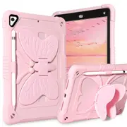 For Apple iPad 5th / 6th Gen / 9.7 2017 /2018 / Pro 9.7 / Air 1 / Air 2 Butterfly Fancy Shockproof Heavy Duty Kickstand Case Cover With Pencil Holder (Pink)