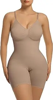 [SHAPERX] Women's Bra Free Bodysuits Tummy Control Shapewear Mid Thigh Body Shaper with Removable Pads