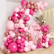 Pink Balloon Arch Kit,140Pcs Hot Pink Balloons Arch Garland Kit with Hot Pink.