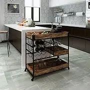 Maxkon Bar Cart 3 Tier Home Bar Serving Trolley Wine Drinks Strorage Serving Cart with Wheels Living Room Kitchen Industrial Style Rustic Brown
