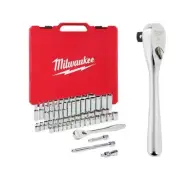 Milwaukee Ratchet + Socket Mechanics Tool Set 3/8" W/ Stubby Ratchet (57-Piece)