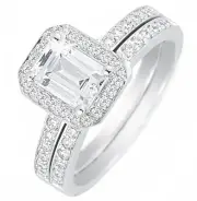 GIA Certified Diamond Bridal Set 4.60 Carat Emerald Cut 18k White Gold