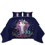 Rainbow Haired Unicorn and Roses Coverlet