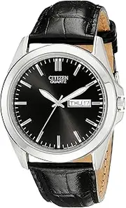 [CITIZEN] Men's Black Leather Strap Watch