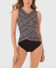 MIRACLESUIT IIncan Silver Brio Printed Tummy Control One Piece Swimsuit Size 16