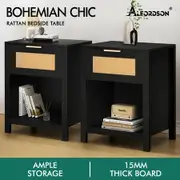 ALFORDSON 2x Bedside Table Nightstand Side End 1 Drawer Storage Shelf Black