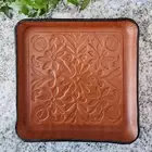 floral leather valet tray, premium 8 oz tan leather, embossed floral design