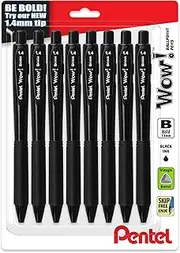Pentel Wow! Retractable Ballpoint Pen, (1.4mm), Bold Line, Black Ink, Pack of 8 (BK444BP8A)