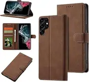 [YocoverTech] for Samsung S22 Ultra 5G Wallet Case,for Galaxy S22 Ultra Case[6.8"] Retro Matte PU Leather Wallet Flip Cover with RFID Blocking Card Slots Magnetic Closure Kickstand Cover-Brown