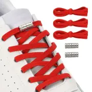 No Tie Shoelaces Elastic Shoe Laces 3Pcs with 2 Metal Buckles, Red