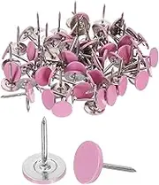 uxcell 150Pcs Upholstery Tacks, 11mmx17mm Flat Head Thumb Tack Decorative Furniture Nails Push Pins for Furniture Sofa Headboards, Pink