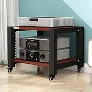 Movable AV Media Stand 2 3 4 5 Tier Audio Rack Tower with Adjustable Shelf Stereo Cabinet Open Media Storage Cabinet Component Cabinet(Teak,2-Tier (60x50x40cm))