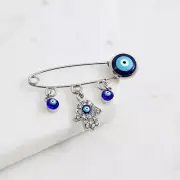 Hamsa Hand Evil Eye CZ Baby Pin Silver Protection Lucky Pin Charm Baby Brooch