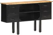 Industrial Style Solid Rough Mango Wood Sideboard, 110x30x65 cm Storage Cabinet with 6 Drawers for Hallway