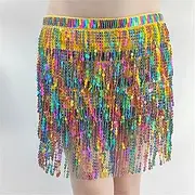 [Generic] Belly Dance Hip Scarf Halloween Party Belly Dance Hip Scarf Tassel Waist Chain Four Layers Bohemian Hip Scarf Skirt Sexy Waist Scarf Belly Dance Waist Belt(Color Gold)