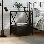 Black Bedside Table Engineered Wood Narrow Nightstand, Tall Side End Table for Bedroom, Living Room, Night Stand, Small Tables (50x41x65 cm)