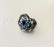 Pandora September Signature Heart Sapphire Charm #791784SSA +FREE Gift Box +Tag