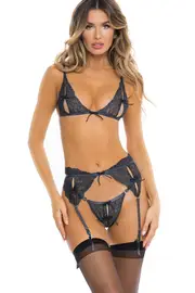[Rene Rofe] Sneak Peek 3 Piece Navy Lace Bra Set