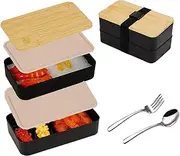 Alerrawia Original Bento Box Lunch Box Japanese Style 2 Layer Food Containers with Utensils Spoon and Fork Bundle Divider Box for Men Women