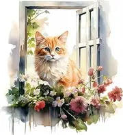 Fabric Panel Kitten in Window 100% Cotton 8"x8" Quilting Panel Square AM309
