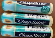 ChapStick SWEET PAPAYA Lip Balm 100% Natural Lip Butter - 3 Tubes