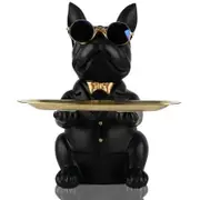 Modern Decor Resin Bulldog Tray Statue Storage Key Holder Candy Jewelry Earrings Tray Suitable for Home Decor-Black