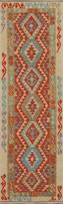 Flatweave Reversible Tribal Kilim Kelim Runner Rugs Handwoven Wool Carpets 3x10