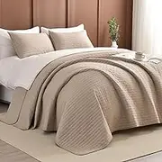 Masaca King Size Quilt(110"x98"),Linen Colored Bedspreads King Size 3Pcs All Season Lightweight Ultra Soft Reversible Bedding Coverlet