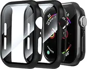 (2 Pack) T Tersely Case Compatible with Apple Watch SE 2022 Series 6 Series 5 Series 4-40mm, Built-in Thin HD Tempered Glass Screen Protector Overall Cover Replacement for iwatch 456/SE (Black, 40mm)
