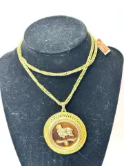 Vtg TANCER & Two Astrological Sign Aries Gold Tone Pendant Necklace Orig Tag