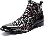 [Generic] Men's Party Ankle Boot Casual Fine Ironing Drill Metal Toe Double Zipper Brogue High Top Boot