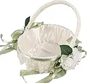 Western Flower Girl Baskets Storage Basket Handmade Flower Basket with Bow Wedding Rose Decoration Basket, M 21 * 25cm
