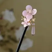 qbodp 2 Pcs Wooden Hair Sticks Barrettes for Women, Chinese Hair Chopsticks for Buns, Flower Decorative Chopsticks Hair Accessories Aesthetic Hair Pins Stick, Pink