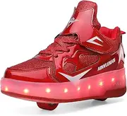 [RDJSHOP] Unisex Kids LED Roller Skate Shoes Double Wheels Gymnastics Skateboarding Sneaker USB Charging Flashing Shoes Boys Girls, Ideal Birthday Ghristmas Gift,Red-11.5LittleKid