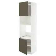 METOD hi cb f oven/micro w 2 drs/shelves, white/Havstorp brown-beige, 60x60x220 cm