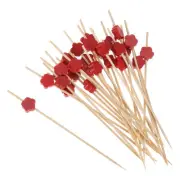 Bamboo Cocktail Toothpicks Red Flower Drink Picks Skewer 100Pcs